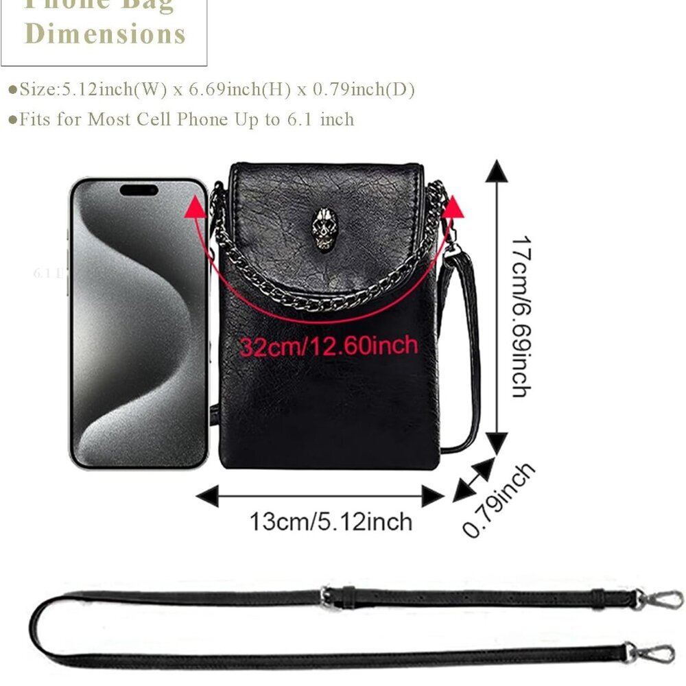 Small Crossbody Cell Phone Purse Gothic Leather Bag Shoulder Travel Purse - Picture 3 of 9